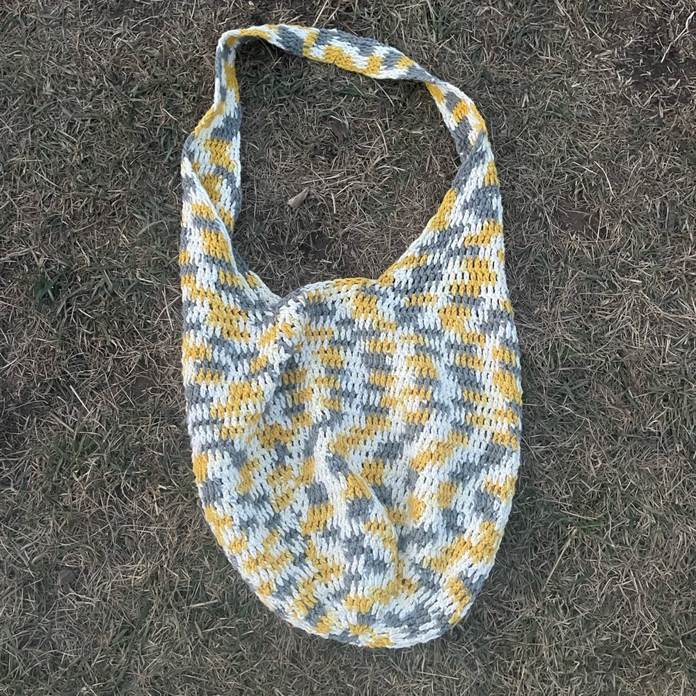 Handwoven Yellow & Gray Crochet Hobo Bag - Casual Everyday Shoulder Bag